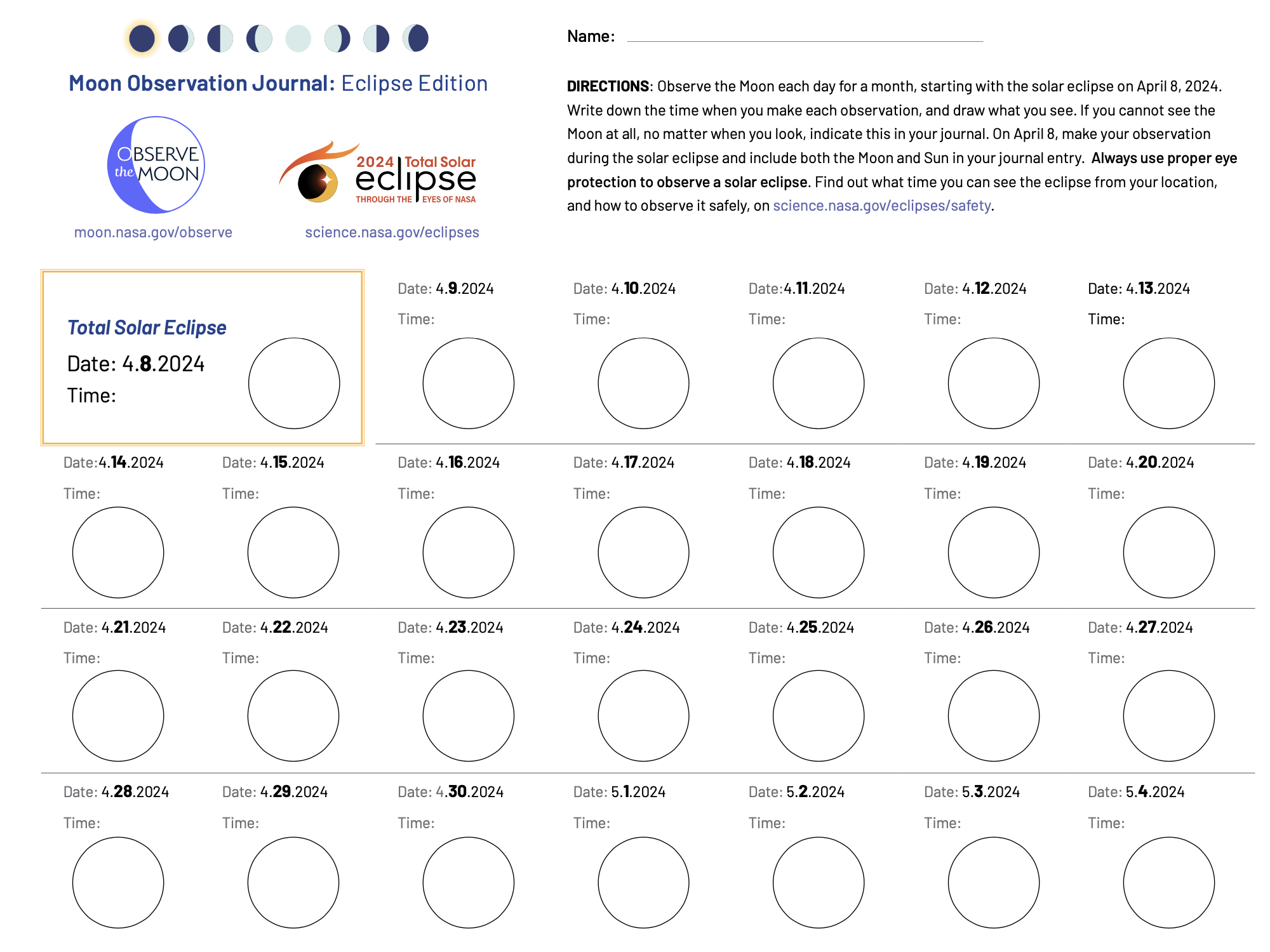 Grid of blank circles and banner graphic of an Eclipse and Moon.